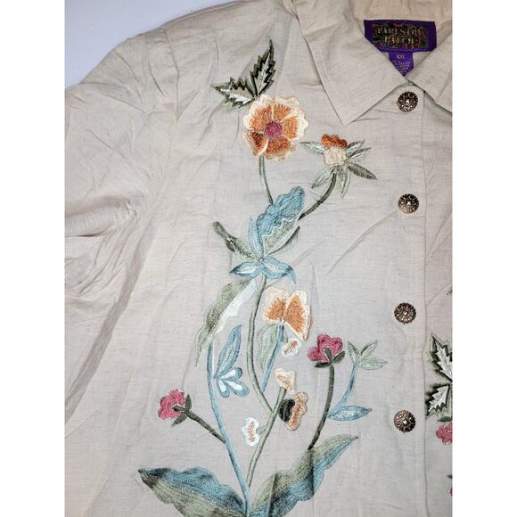 Tapestry Patch Women’s XXL Tan Floral Vintage Jacket Blazer Shoulder Pads Boho - Picture 6 of 15